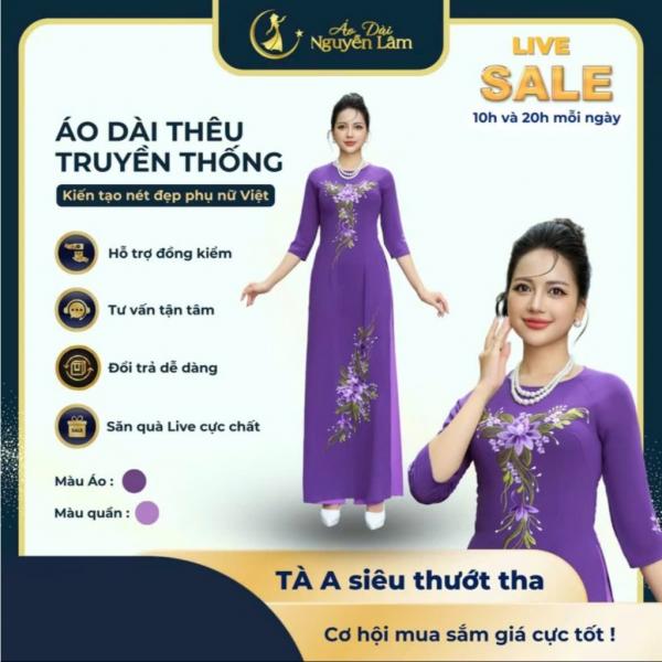 A27 Tím Huế - Áo Dài Lụa Thêu [Co Giãn Nhẹ, Thấm Hút] Nữ Women Dress