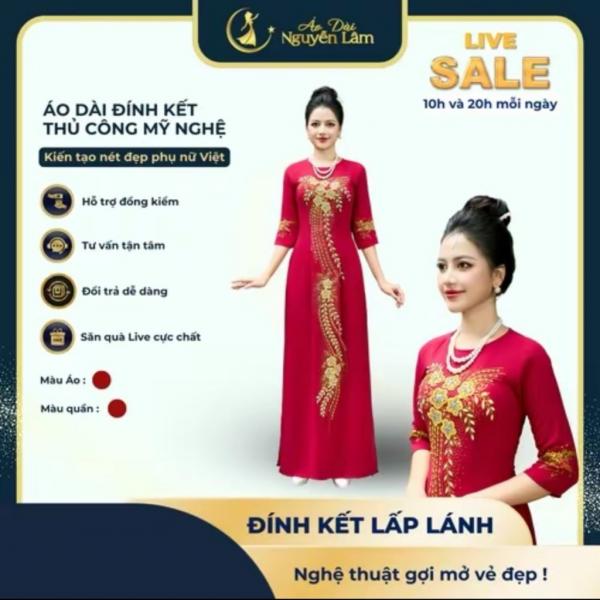 A63 ĐỎ ĐÔ - ÁO DÀI LỤA ĐÍNH HOA VẼ THỦ CÔNG LẤP LÁNH [CO GIÃN NHẸ, THẤM HÚT] Nữ Dress Women Màu Đỏ