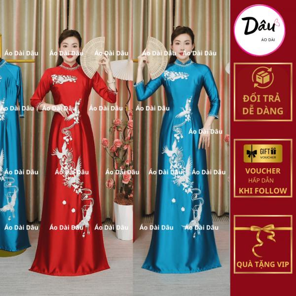 Áo dài bà sui thêu chim Hạc chất lụa Ruby cao cấp sang trọng A042 Áo Dài Dâu