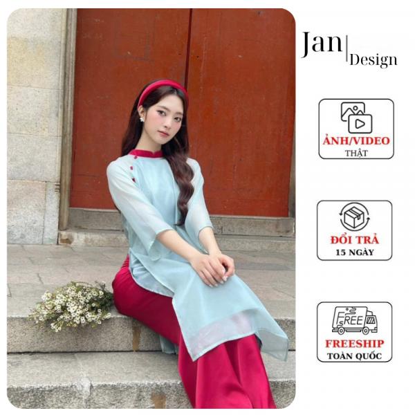 Áo Dài Cách Tân , thiết kế 4 tà tơ thêu nót lụa mềm mại - Store Jan