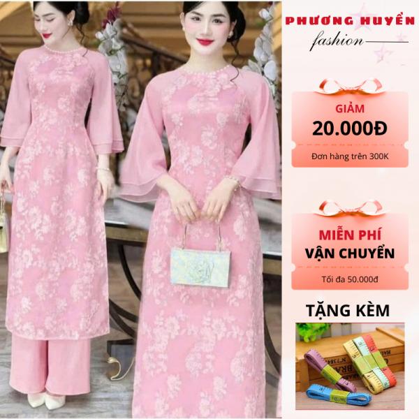 Áo Dài Cách Tân 4 tà thiết kế sang trọng chất liệu tơ thêu hoa- Áo Dài Phương Huyền