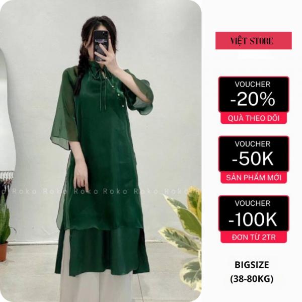 Áo dài cách tân. Áo dài 4 tà tay loe hàng thiết kế chất liệu tơ Oranga phối lót phi,  Việt Store
