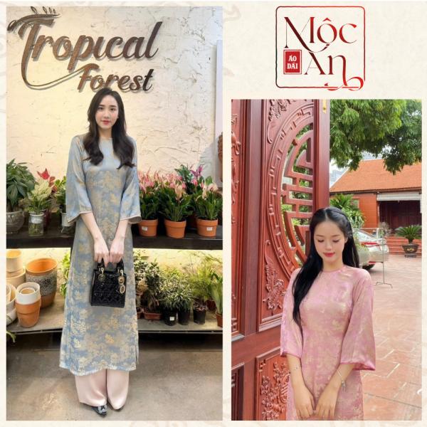 Áo Dài Cách Tân, Áo Dài Gấm "Hoa Viên" Cổ Tròn . Áo Dài Suông gấm tơ - Áo Dài Mộc An