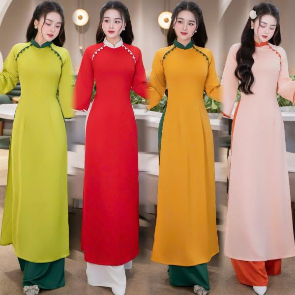 Áo dài cách tân, áo dài thiết kế lụa tây thi trơn bọc cúc cổ Áo dài Quỳnh Nguyễn MÃ CT02