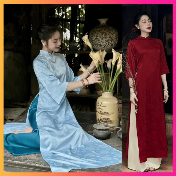 Áo dài cách tân Bích Lý dáng suông vải gấm hàng may sẵn