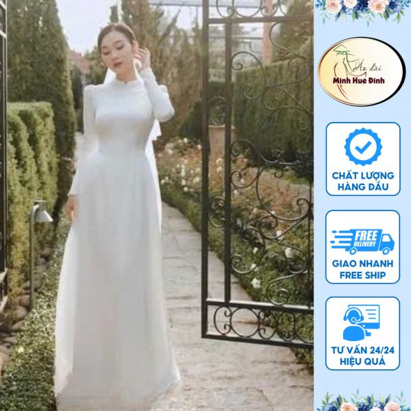 Áo Dài Cách Tân Cô Dâu Vai Bồng Lụa Cao Cấp Đính Ngọc Trai  Thiết Kế Tôn Dáng Nữ Tính