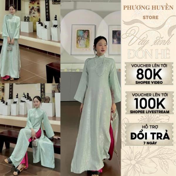 Áo dài cách tân nữ áo dài 2 tà chất liêu gấm dáng xuông Fom dài ohối quần lụa -Phương Huyền Store
