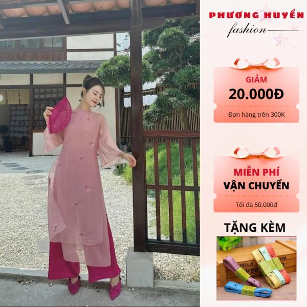 Áo dài cách tân nữ áo dài 4 tà dáng xuông chất liệu tơ nhăn thêu lót lụa - Phương Huyền Store