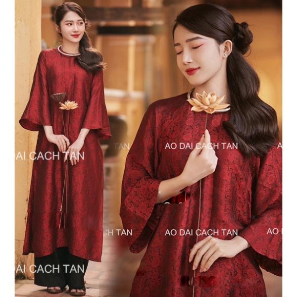 Áo dài cách tân nữ dáng suông, chất gấm mềm mát phù hợp sự kiện chụp hình đám cưới hỏi lễ tết đẹp