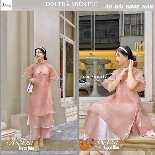Áo Dài Cách Tân Nữ Dáng Suông Tay Bèo Thêu Cao Cấp A91