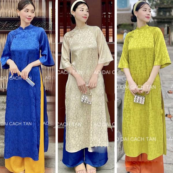 Áo dài cách tân nữ dáng suông tay loe kèm nơ vai, cho các nàng thơ diện sự kiện lễ tết sự kiện đều đẹp
