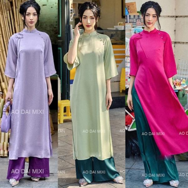Áo dài cách tân nữ dáng suông trẻ trung kèm nơ vai, mặc các sự kiện cưới hỏi lễ tết đẹp sang trọng