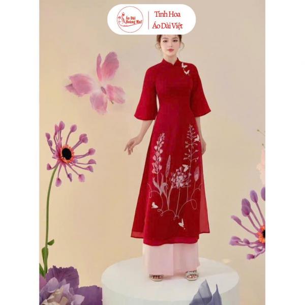 Áo dài cách tân nữ màu Đỏ TK Rimmyy dáng năng động thêu kết hoa thủ công cao cấp đủ size- Mai Áo Dài