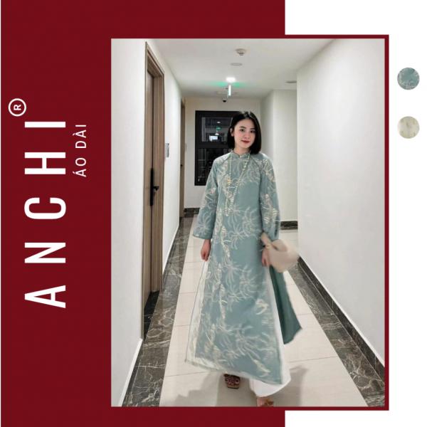 Áo Dài Cách Tân Nữ Nhã Thanh, vải voan tơ thêu lót lụa mềm mại tay dài ống loe - Áo Dài ANCHI