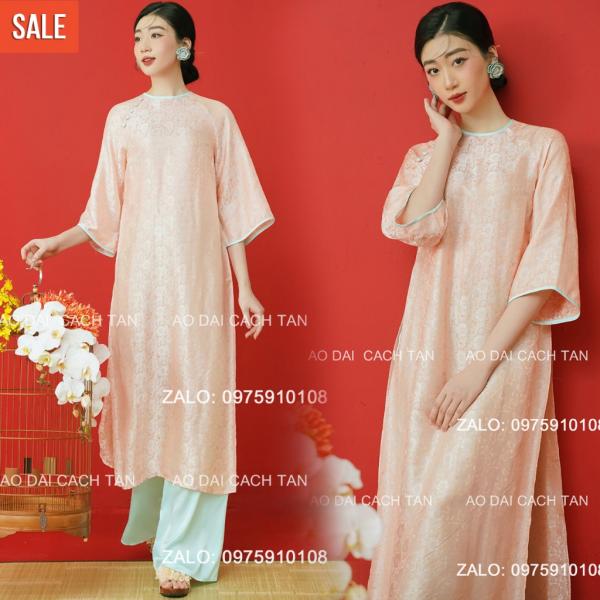 Áo dài cách tân nữ thiết kế dáng suông tay loe, chất liệu gấm hoa mặc sự kiện lễ tết đẹp sang trọng