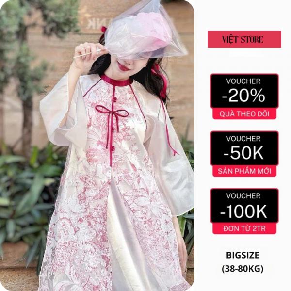 Áo dài cách tân thiết kế 4 tà xẻ tà lớp ngoài voan In phối tay tơ - Việt Store