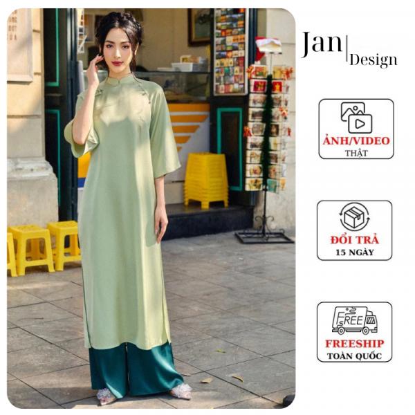 Áo dài cách tân Yêu Kiều 2 tà cổ tròn đính nơ kiểu xưa dáng lỡ chất liệu lụa - Store Jan