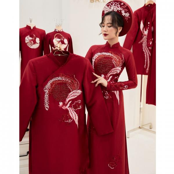Áo Dài Cặp Cưới Hỏi Cô Dâu Chú Rể Truyền Thống Màu Đỏ ADC05