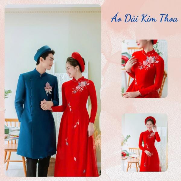 Áo Dài Cô Dâu Chú Rể Cưới Hỏi Hoa Thủ Công AC06