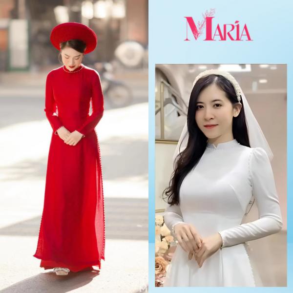 ÁO DÀI CÔ DÂU MÀU TRẮNG LỤA TAY BỒNG CAO CẤP 2 TÀ - ÁO DÀI MARIA