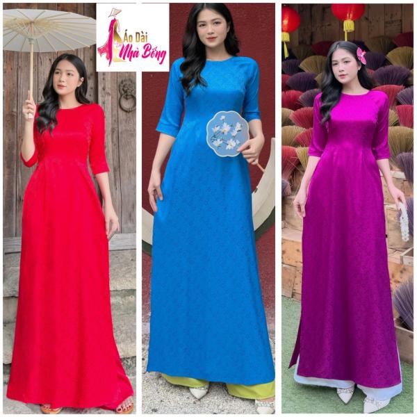 Áo dài gấm nhẹ nhàng từ Áo dài Nhà Bống thướt tha hoa mai dệt ẩn AD184