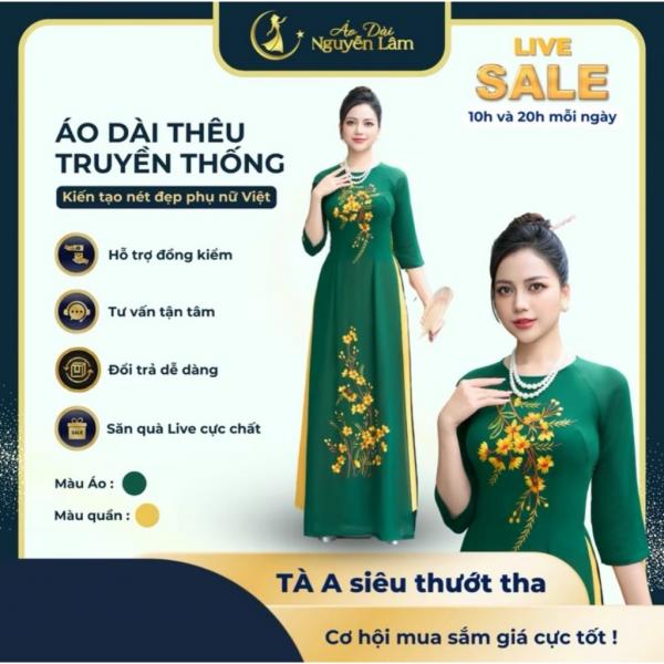 Áo Dài Lụa Thêu Cao Cấp Tinh Tế, Áo Dài Cho Mẹ H9 Xanh Rêu Cao Giãn Nhẹ, Thấm Hút Tốt - Áo Dài Thêu Hoa Tỉ Mỉ Quần Lụa