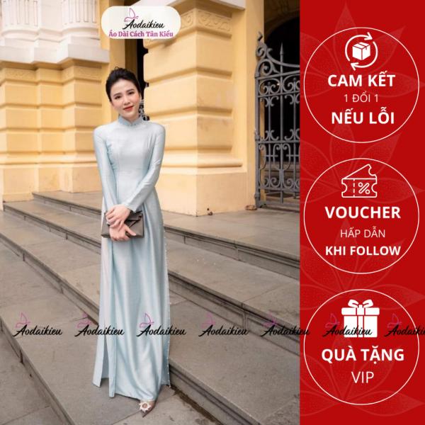 Áo Dài Lụa Vân Gỗ Dáng Truyền Thống,  đính hạt  đẹp  đủ màu 2 Tà A43 Áo Dài Cách Tân Kiều