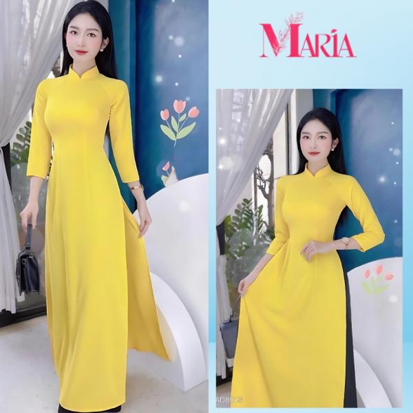 Áo Dài Màu Vàng Chanh CHẤT LIỆU LỤA MĨ CAO CẤP 2 Tà (1 lớp) chuẩn FORM Áo Dài Maria