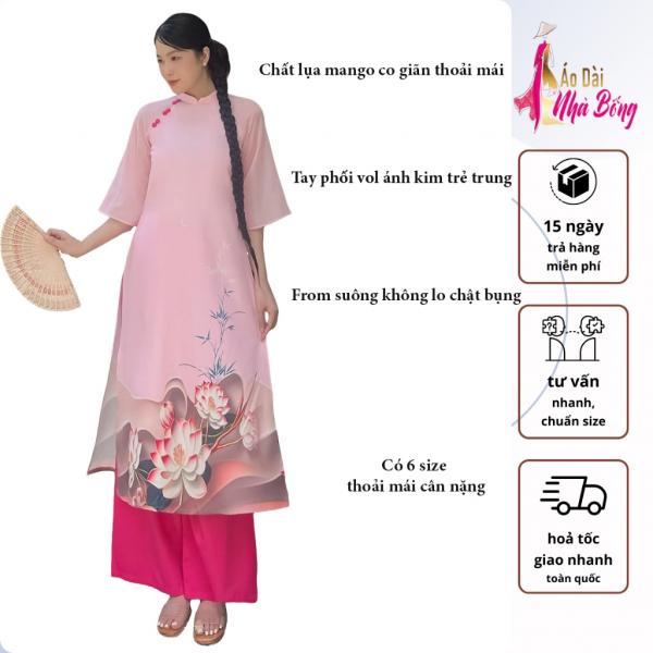 ÁO DÀI NHÀ BỐNG - AD067 Áo dài cách tân dáng suông in 3D tay ánh kim dành cho nữ