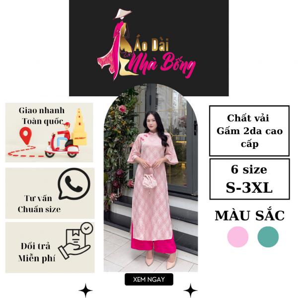 Áo Dài Nhà Bống Gấm Cổ Trụ Phối Nút Tàu, Hoa Văn Thọ Dơi Ẩn AD072 – Tinh Tế và Sang Trọng