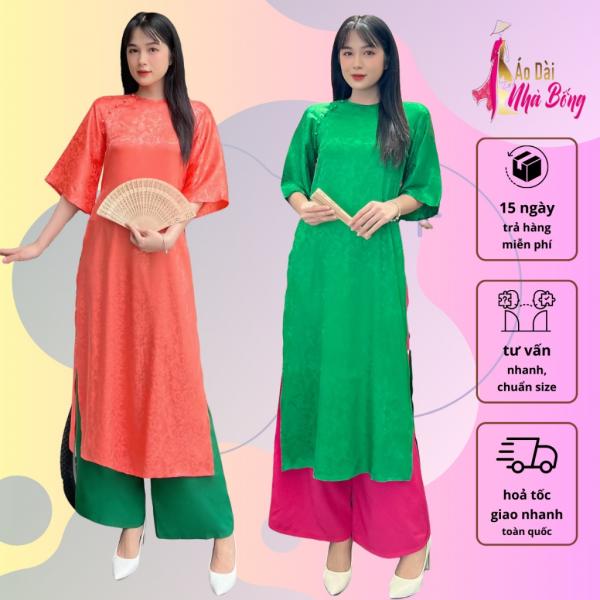 ÁO DÀI NHÀ BỐNG - [HCM]- Áo dài gấm from rộng trẻ trung AD040