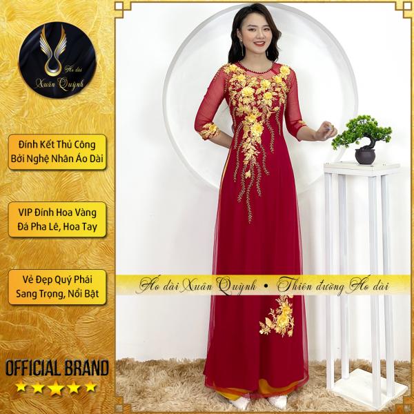 Áo Dài Sui Gia Đám Cưới Đám Hỏi, Hoa Thêu M01 Đỏ Đô - Áo Dài Xuân Quỳnh