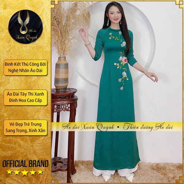 Áo Dài Tây Thi Xanh Đính Kết Hoa Lụa, Nổi Bật  Duyên Dáng A41 - Áo Dài Xuân Quỳnh