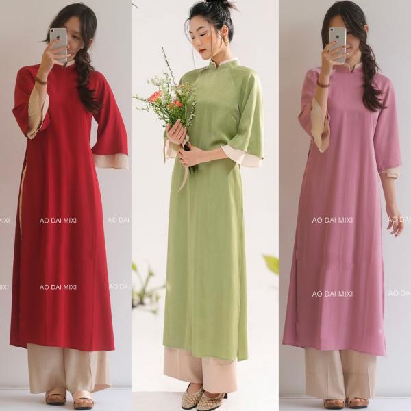 Áo dài tết 2025, Áo dài cách tân nữ dáng suông tay loe 2 lớp mặc cưới hỏi lễ tết đều đẹp