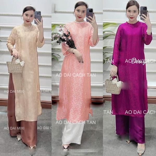 Áo dài tết 2025 dáng suông tay lỡ, chất liệu gấm cho các nàng thơ diện sự kiện lễ tết cưới hỏi đẹp