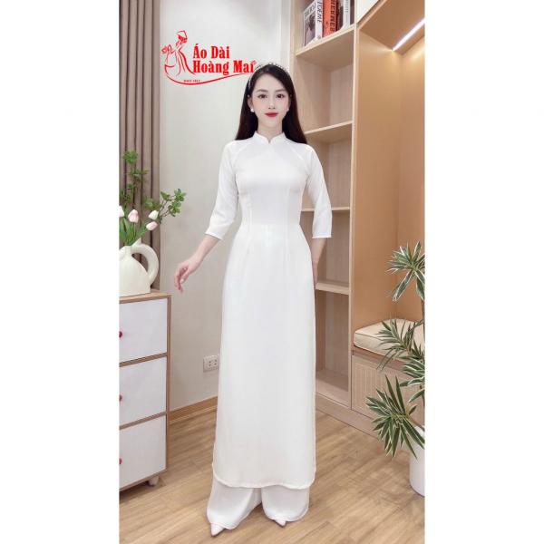 Áo dài trắng 2 tà lụa mỹ học sinh, đi học, chụp kỷ yếu, hội khóa - Áo Dài Hoàng Mai
