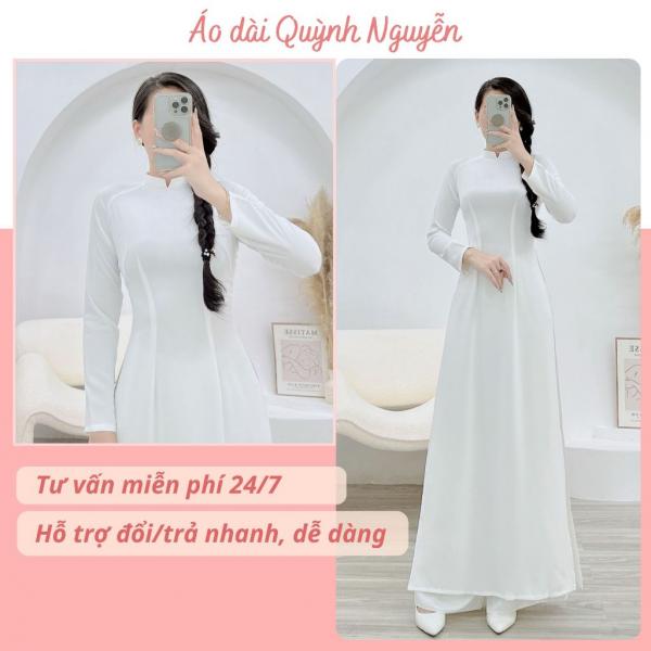 Áo dài trắng, áo dài trơn học sinh áo dài trắng trơn cổ v có bigsize áo dài nữ mặc đi học MÃ T16