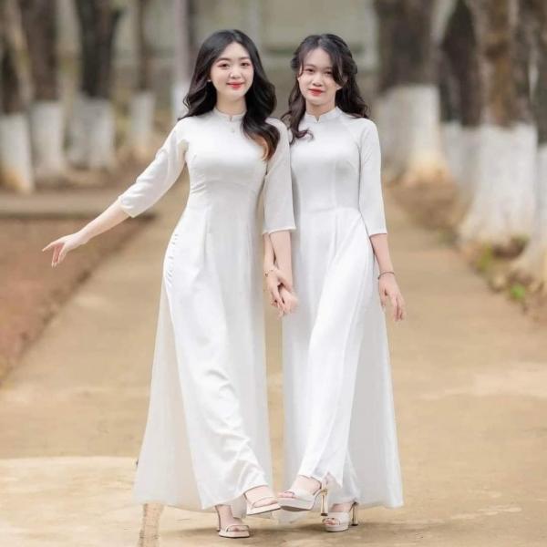 Áo dài trắng đồng phục học sinh,Cổ V Tay Lỡ chụp kỉ yếu học sinh cấp 3 mặc đi học - Phê La Áo Dài