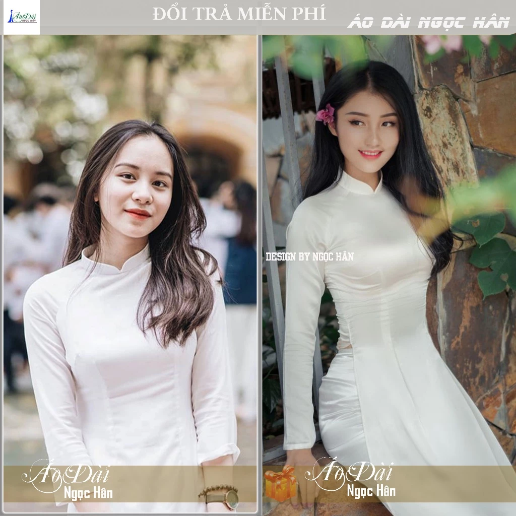 Áo Dài Trắng Học Sinh Lụa 2 Tà Cổ Cao  HS01