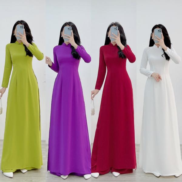 Áo dài trơn, áo dài lụa mỹ cao cấp áo dài nữ truyền thống cổ cao tay dài AD05