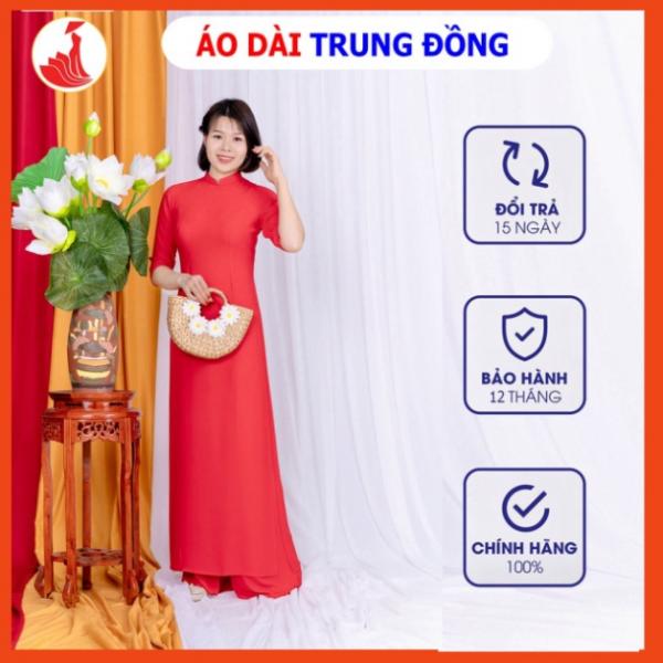 Áo dài trơn chất liệu tằm ý cổ cao 2.5 cm màu đỏ | Áo dài Trung Đồng