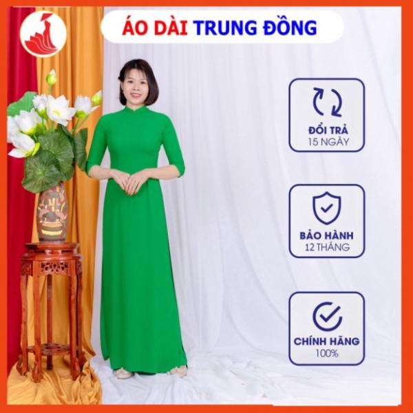 Áo dài trơn chất liệu tằm ý cổ cao 2.5cm màu xanh lá| Áo dài Trung Đồng