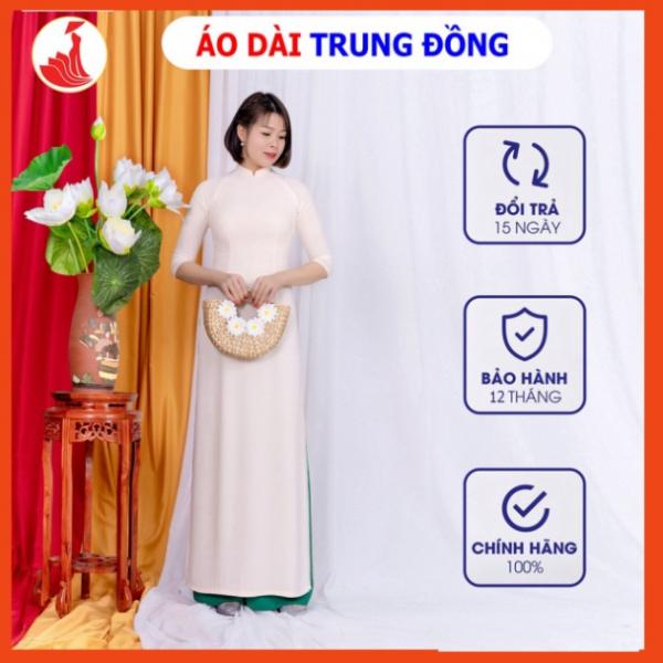 Áo dài trơn cổ cao 2.5 cm mẫu 4 tà chất liệu vải chiffon màu trắng | Áo dài Trung Đồng