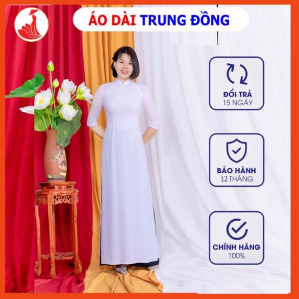 Áo dài trơn cổ cao 4 tà chất liệu vải Chiffon màu trắng tinh | Áo dài Trung Đồng