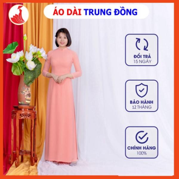 Áo dài trơn cổ cao tay lỡ 4 tà chất liệu vải Chiffon màu hồng | Áo dài Trung Đồng