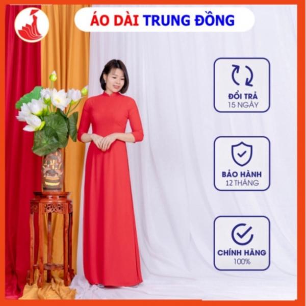 Áo dài trơn cổ tròn tay lỡ 4 tà chất liệu vải chiffon màu đỏ | Áo dài trung đồng