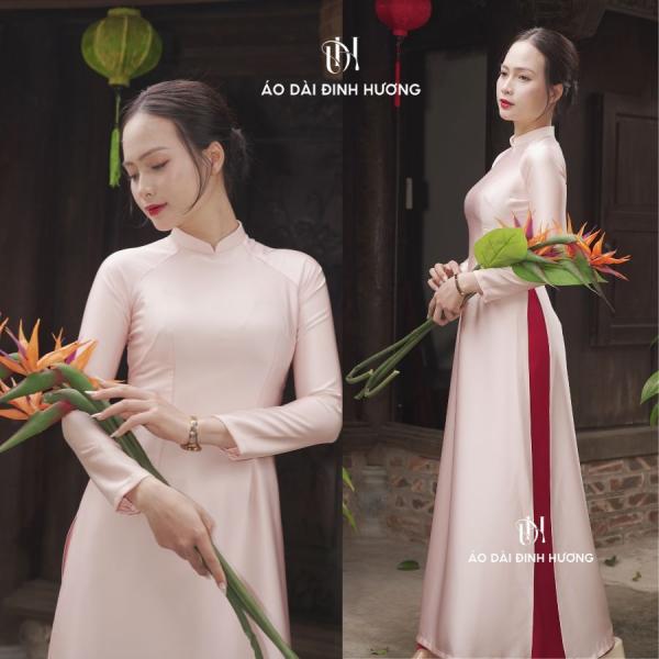 Áo dài trơn Đinh Hương lụa queen cổ truyền thống tay dài