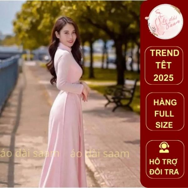 Áo dài trơn truyền thống 4 tà may sẵn tay dài kèm quần bộ sưu tập 8 màu tay dài cổ V 2cm saam