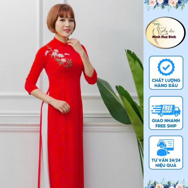 Áo Dài Trung Niên Áo Chất Liệu Lụa Mỹ Cao Cấp Kết Hoa Nhẹ Nhàng - Áo Dài Minh Huê