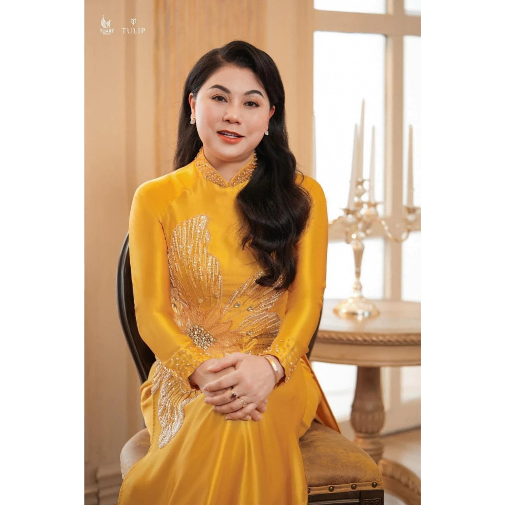 ÁO DÀI TRUNG NIÊN CHO MẸ HỌA TIẾT BÔNG LÚA SANG TRỌNG (màu xanhcoban) - ÁO DÀI MARIA
